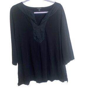 Lauren Ralph Lauren Black Label Tunic Top Womens Size 1X Black Cotton Casual Plu